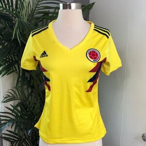 adidas Yellow Colombia Women's Soccer Jersey with Red & Navy Accents